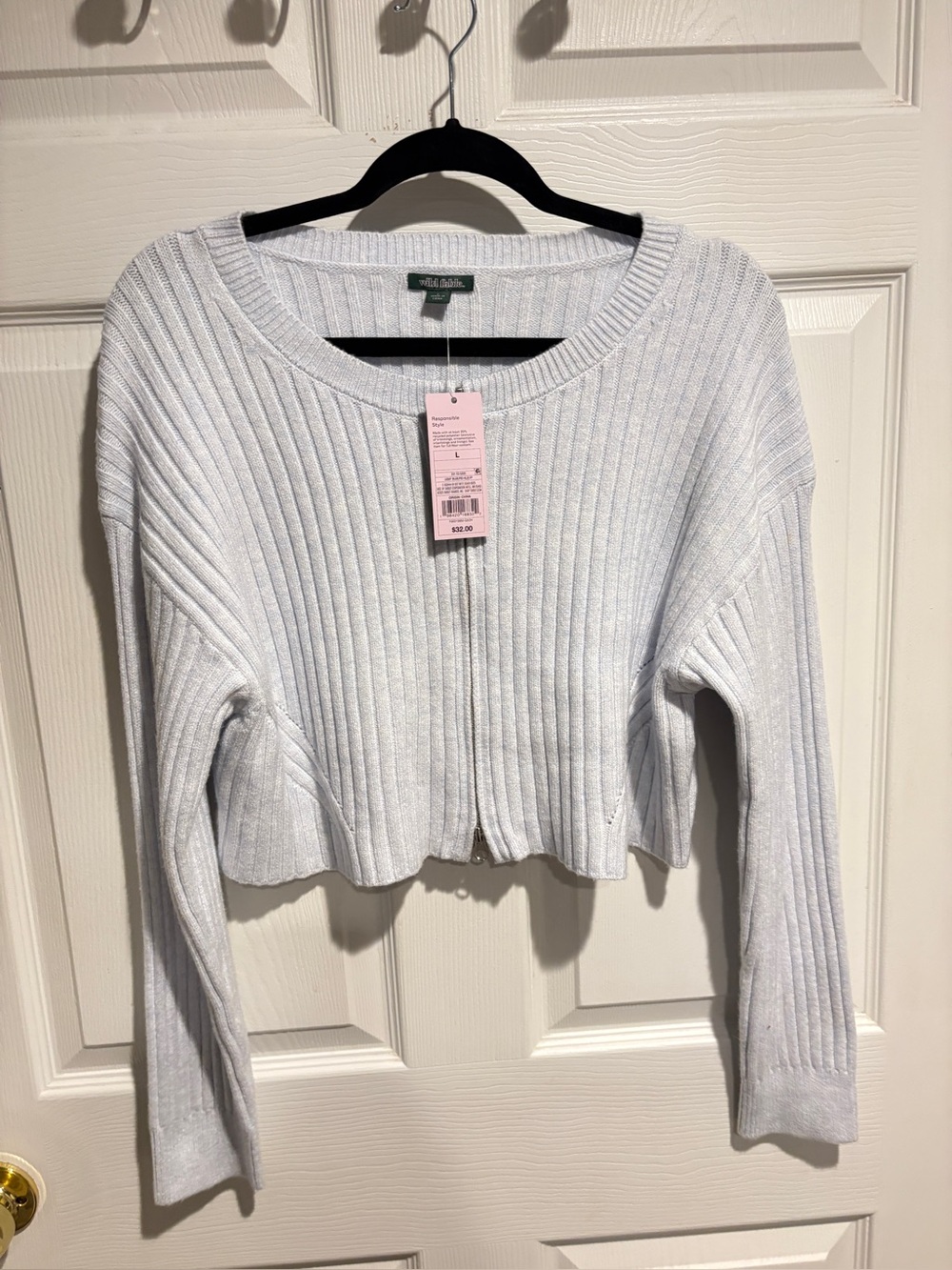 wild fable Light Blue Ribbed Zip-Front Cropped Cardigan